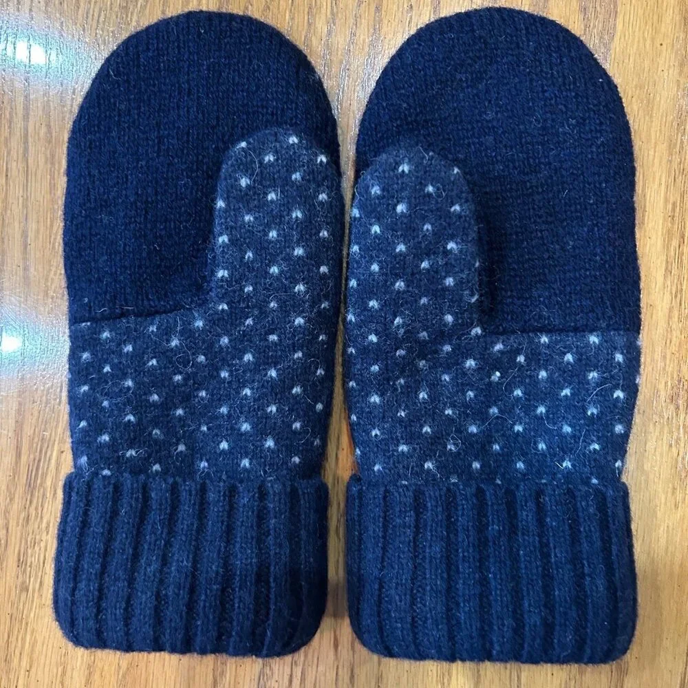 Felted Wool Mittens Handcrafted from Repurposed Eddie Bauer Sweater - Navy - Picture 3 of 6